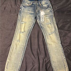 Purple Men's Distressed Skinny Jeans - Blue